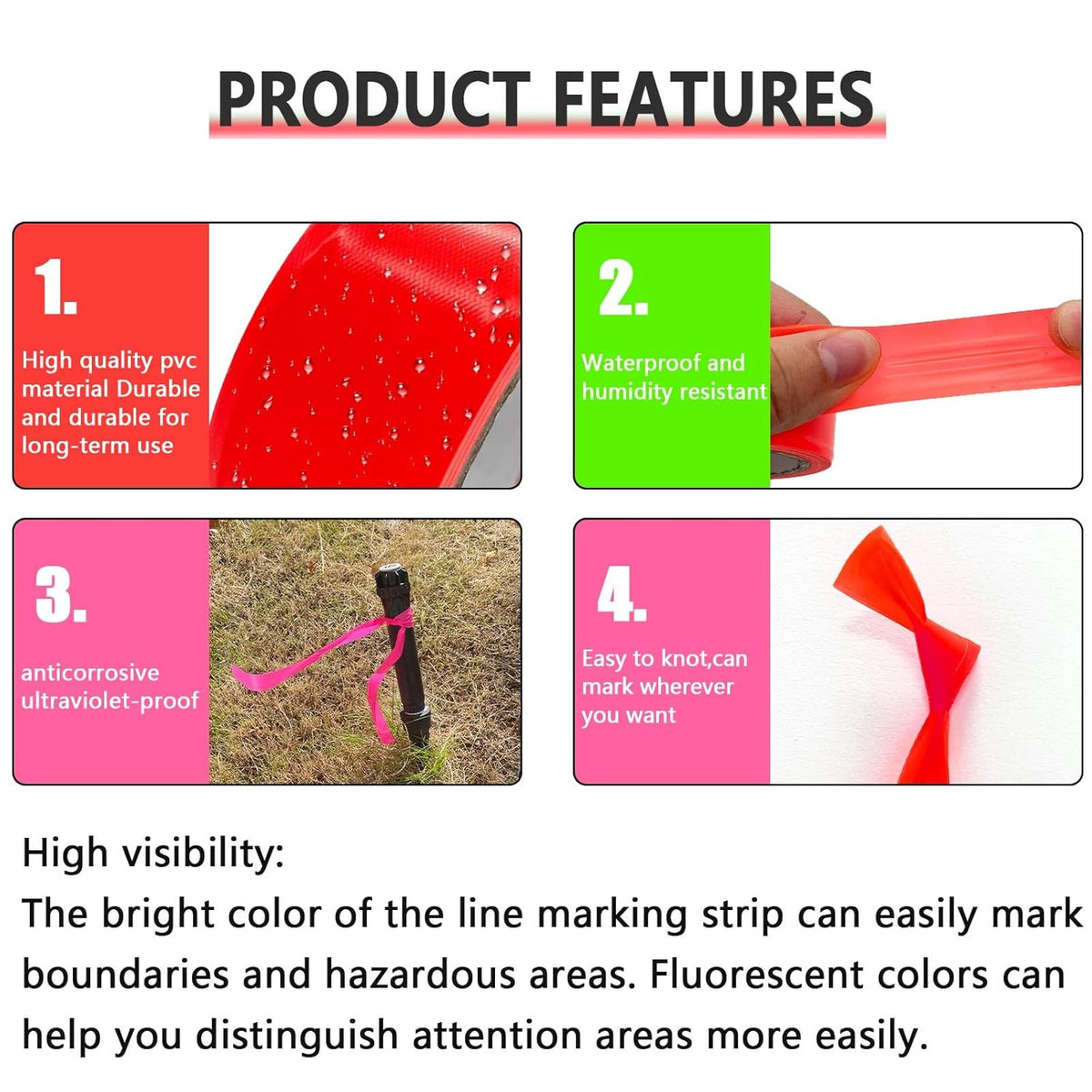 3 Pack Flagging Tape 3 Assorted Colors, Non-Adhesive Plastic Ribbon Neon Marking Roll, 1"*600ft, Marking Tape for Tree Marking, Hunting, Boundaries and Hazardous Areas,Trail Marking