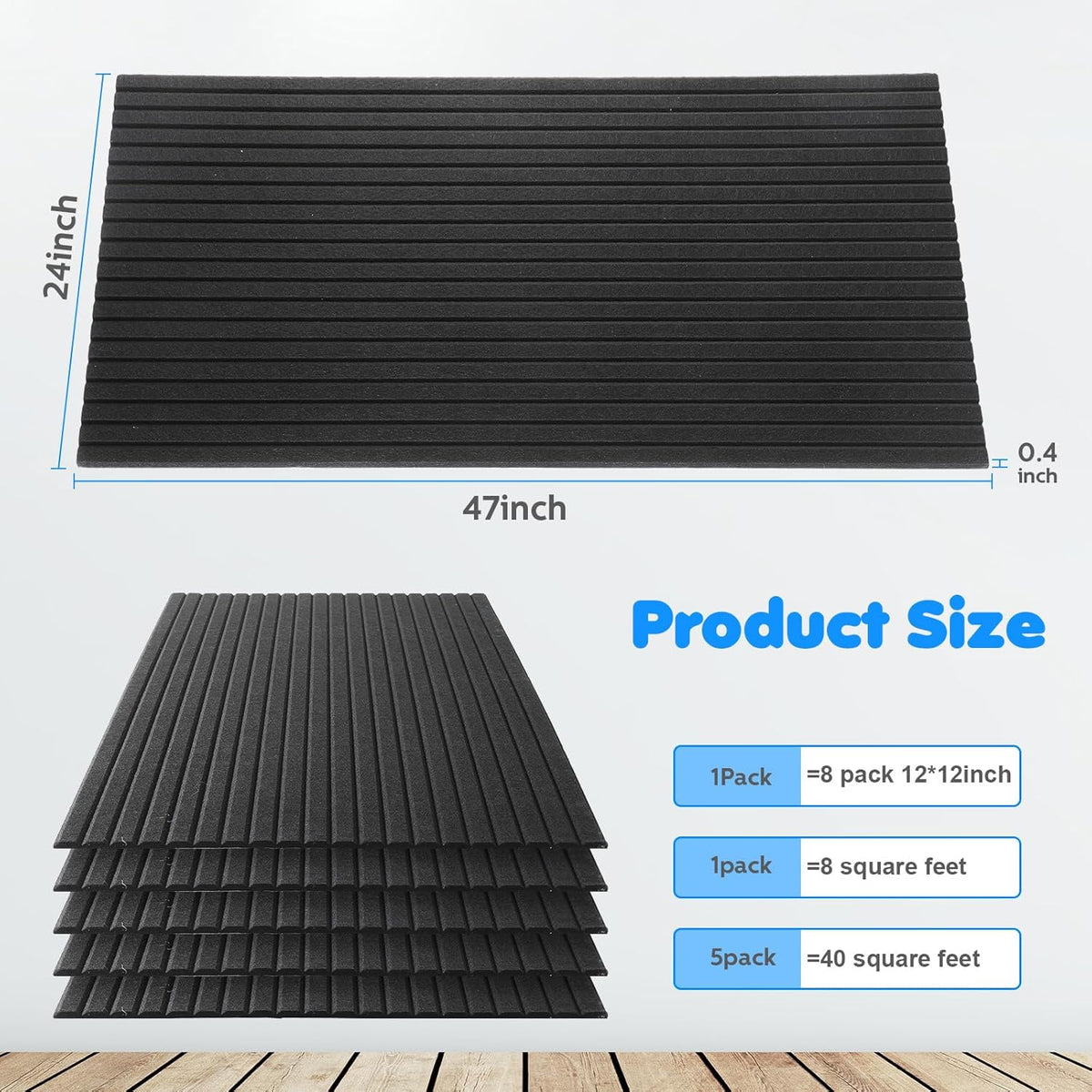 Woanger 5 Pack Large Acoustic Panels 47x24x0.4 Inch Sound Dampening Panels Self-Adhesive Noise Absorbing Sound Proof Wall for Echo Absorption for Home Studio Office Game Room(Black)