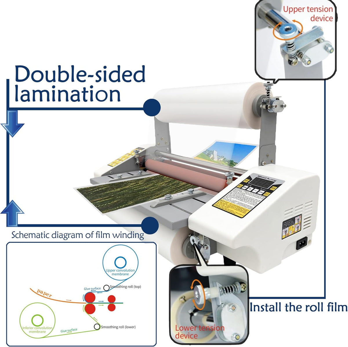 Updated Hot Cold Roll Laminator 17.32"/A2+ Digital Thermal Laminating Machine Single/Dual Sides Lamination for Printing Shops, Advertising Company