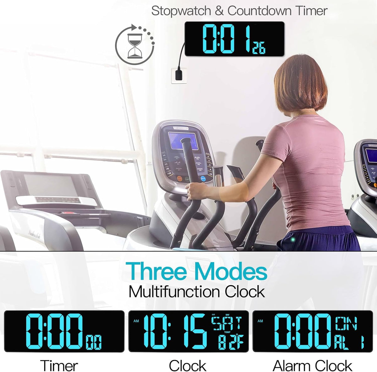 XREXS Large Digital Wall Clock with Remote Control, 17.2 Inch LED Large Display Count Up & Down Timer, Adjustable Brightness Alarm Clock with Day/Date/Temperature for Home, Gym, Office and Classroom