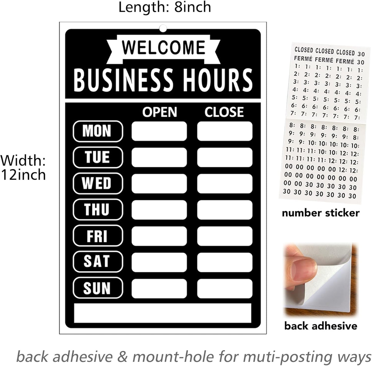Open Closed Signs Business Hours Sign Set for Window Door Open Signs for Business Hour Closed Open Flip Sign Store Resturant Bar Black