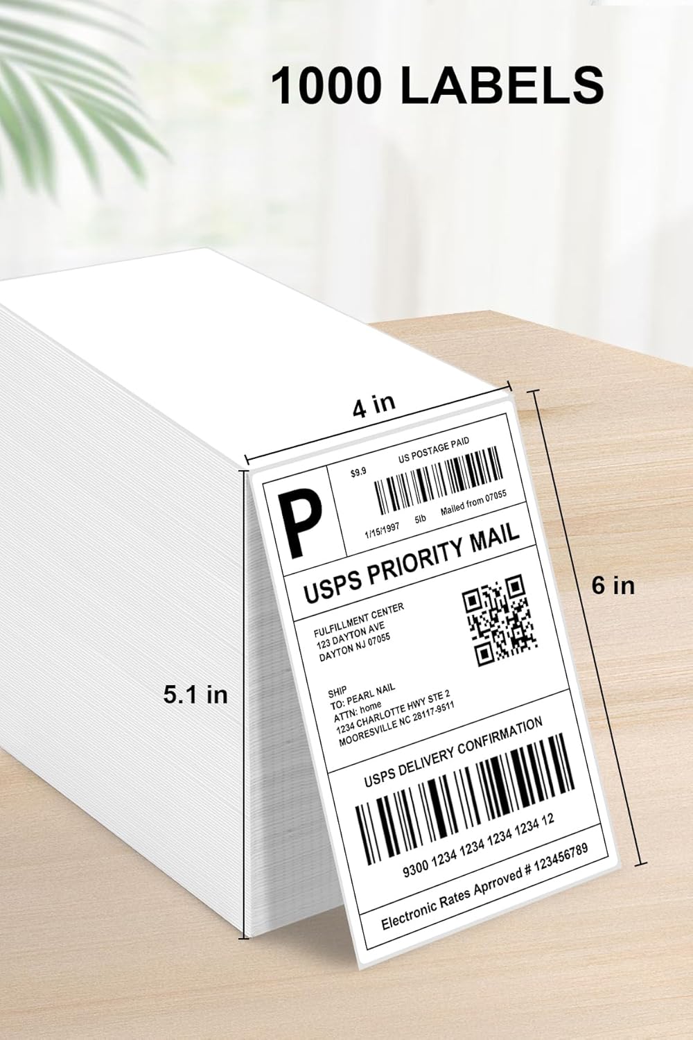 4x6 Thermal Labels - Waterproof Shipping Stickers for Thermal Printers, All-Purpose Label Stickers, White, 1000/Pack (4-Pack)