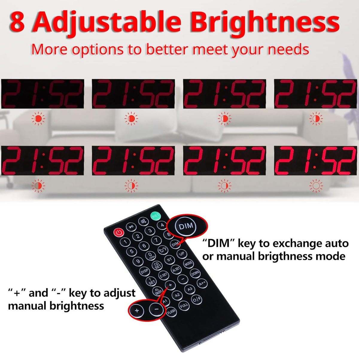 Goetland 18 inch Oversized Digital Wall Clock LED Modern Large Display Temperaturer Multi Functional Remote Control 4-Digit for Kitchen Office Living Room Classroom Single Red