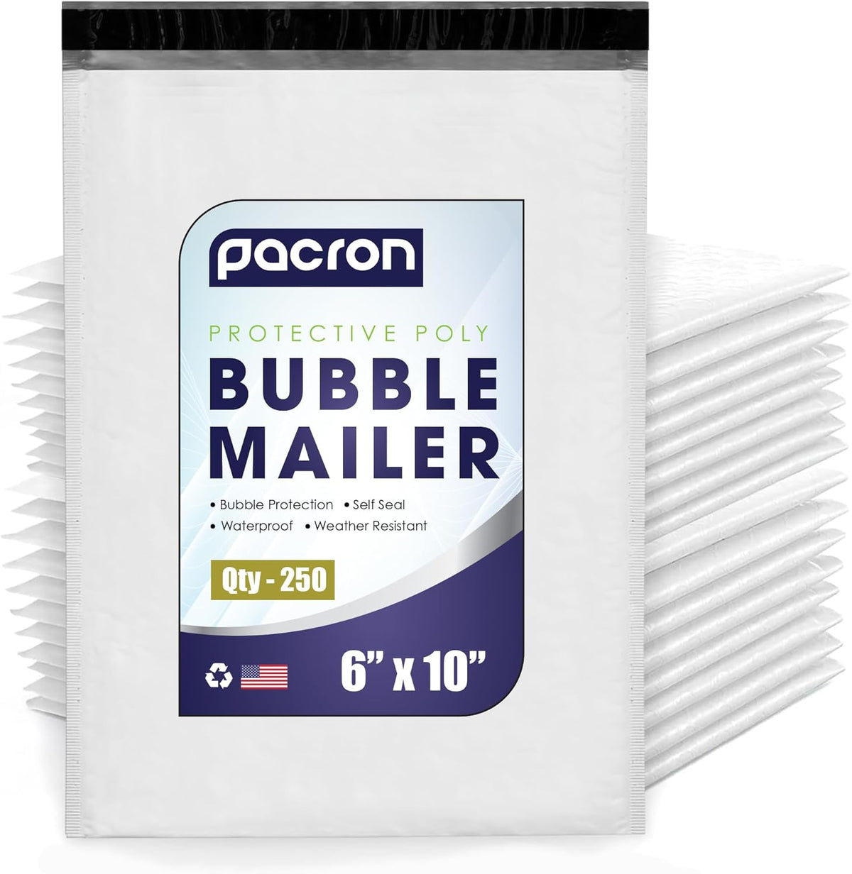250-Pack Waterproof Poly Bubble Mailers 6 x 10 - Thick, Durable, Instant Seal Envelopes with Strong Adhesive - Protective Shipping Mailers for Jewelry, Cosmetics, SD Cards, USB Cables