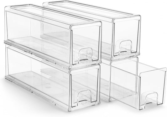 Sorbus Small Clear Stackable Storage Drawers – 4-Pack Plastic Organizer Bins with Handles – Stackable Pull-Out Storage Drawers for Closet, Pantry, Office, Bathroom, Craft, and Toy Organization