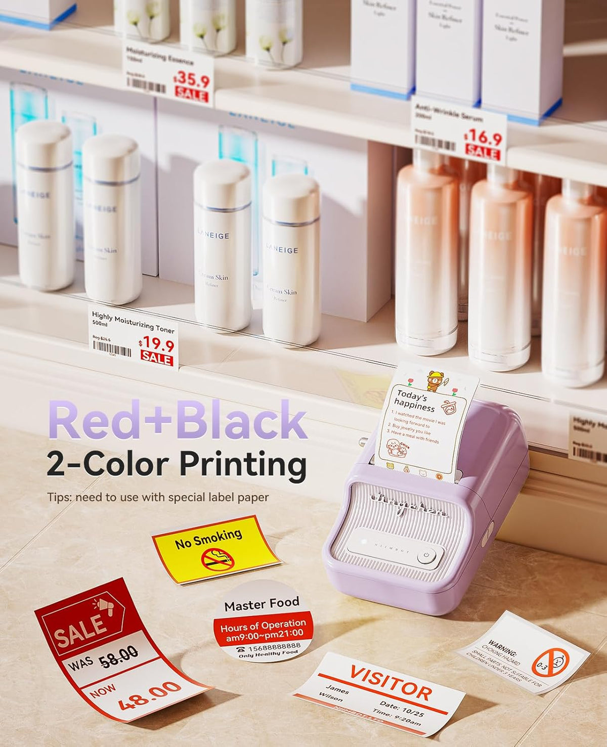 NIIMBOT B21 Pro Label Maker, 300DPI HD Label Printer, Ideal for Notes,Photos, Study Graphics, Memo Maker,50x30mm Label,230Pcs(Purple)