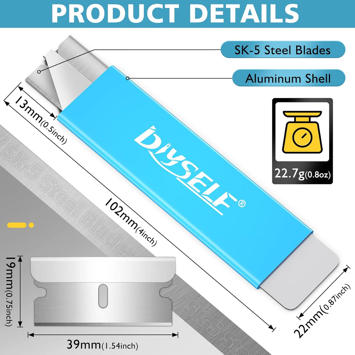 DIYSELF Box Cutters, 24 Pack Box Cutter Retractable, Box Cutter Knife with Single Edge Razor Blade, Utility Knife All Metal Shell, Boxes Opener for Packages, Paper, Work Knives for Men (Blue)