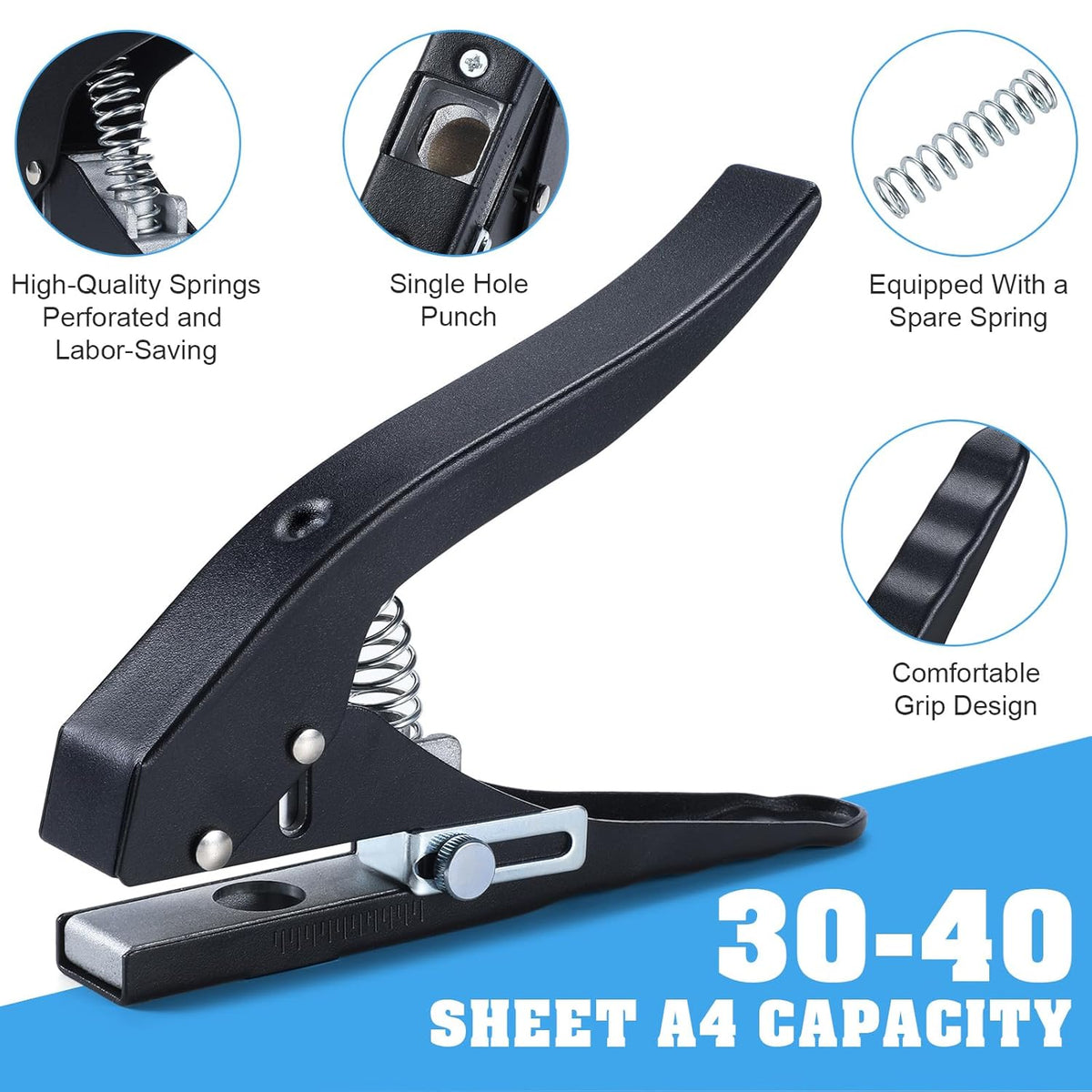 Hole Punch,Heavy Duty Hole Puncher Single,Paper Punch Portable Hand Held Long Hole Punch for Paper Cards Plastic Cardboard (12MM)