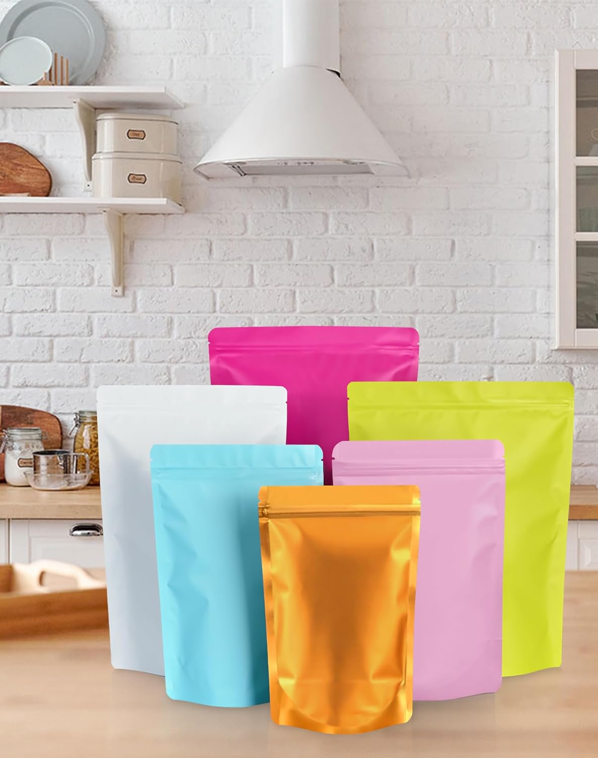 100 Pack Resealable Stand Up Bags,5.5" x 8.6" Smell Proof Pouch Sealable Foil Pouch Bags for Packaging (Pink)