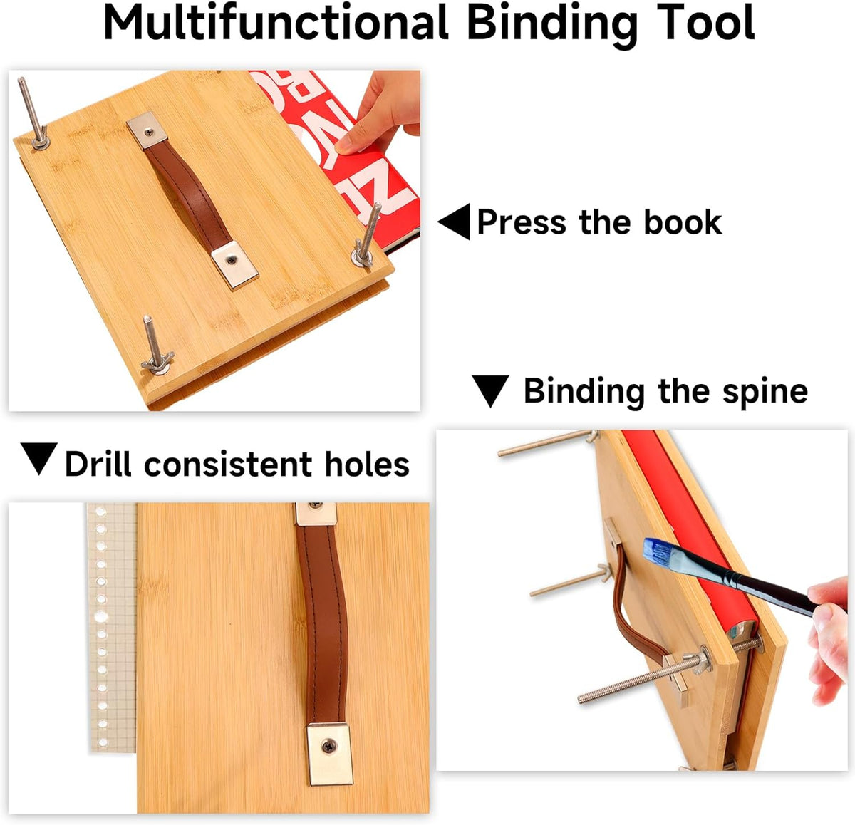 GeryVtee Wooden Book Press 9.8x7.87 inch Large Bookbinding Press Portable Binding Machine with Handle Easy Assemble Books Binding Tools for Craft Enthusiasts (Burlywood)