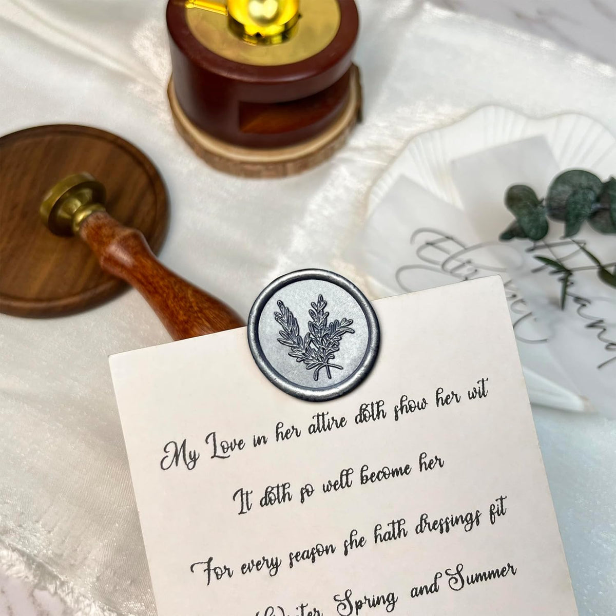 25Pcs Wax Seal Stickers Handmade Envelope Seals Self Adhesive Wax Stickers for Wedding Party Invitations, Envelope, Gift Wrap, Christmas(Rosemary Style, Gray Blue)