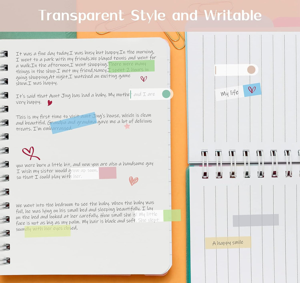 10 Colors Page Tabs,3 Designs Sticky Index Tab,1200pcs Annotation Tabs for Book,Clear Book Sticky Note Tabs,Writable and Repositionable Book Flags Strip for Book Annotation Supplies