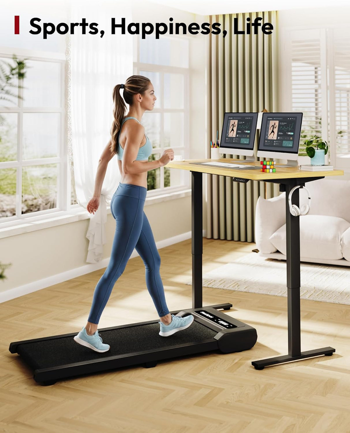 SANODESK Electric Standing Desk 55 x 28 Inches Whole-Piece Desktop Height Adjustable Stand Up Desk w/6-Button Controller Ergonomic Computer Desk for Home Office, Black Frame + Natural Tabletop