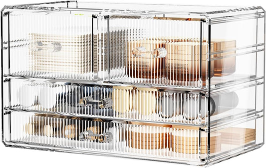 ZHIAI Stackable Storage Drawers, Acrylic Bathroom Counter Organizer Clear Makeup Organizers for Vanity, Kitchen Cabinets, Bathroom, Undersink, Home Organization and Storage (4 Drawers, Pattern D)