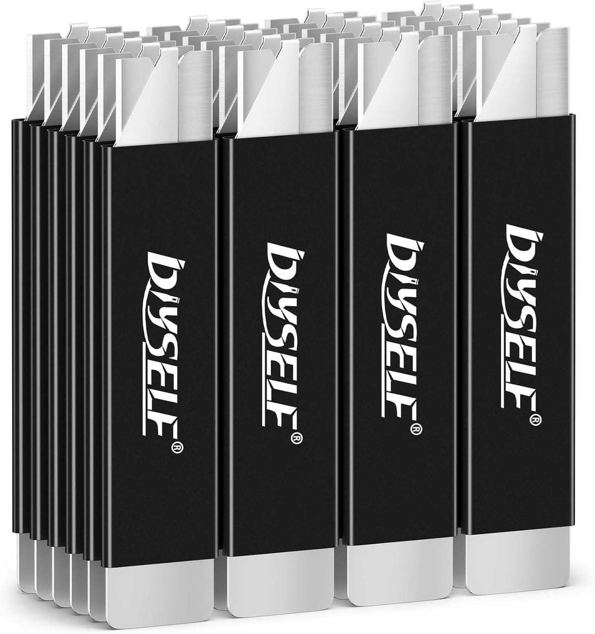 DIYSELF Utility Knife, 24-Pack Small Box Cutters with Single Edge Razor Blades, Retactable Knife, Metal Tough Sheath (Black)