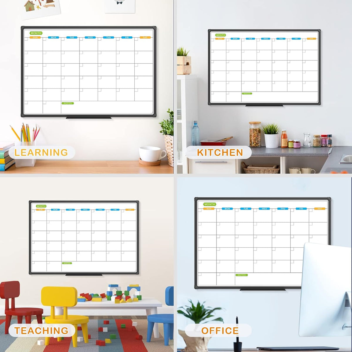 JILoffice Dry Erase Calendar Whiteboard - Magnetic White Board Calendar Monthly 36 X 24 Inch, Black Aluminum Frame Wall Mounted Board for Office Home and School