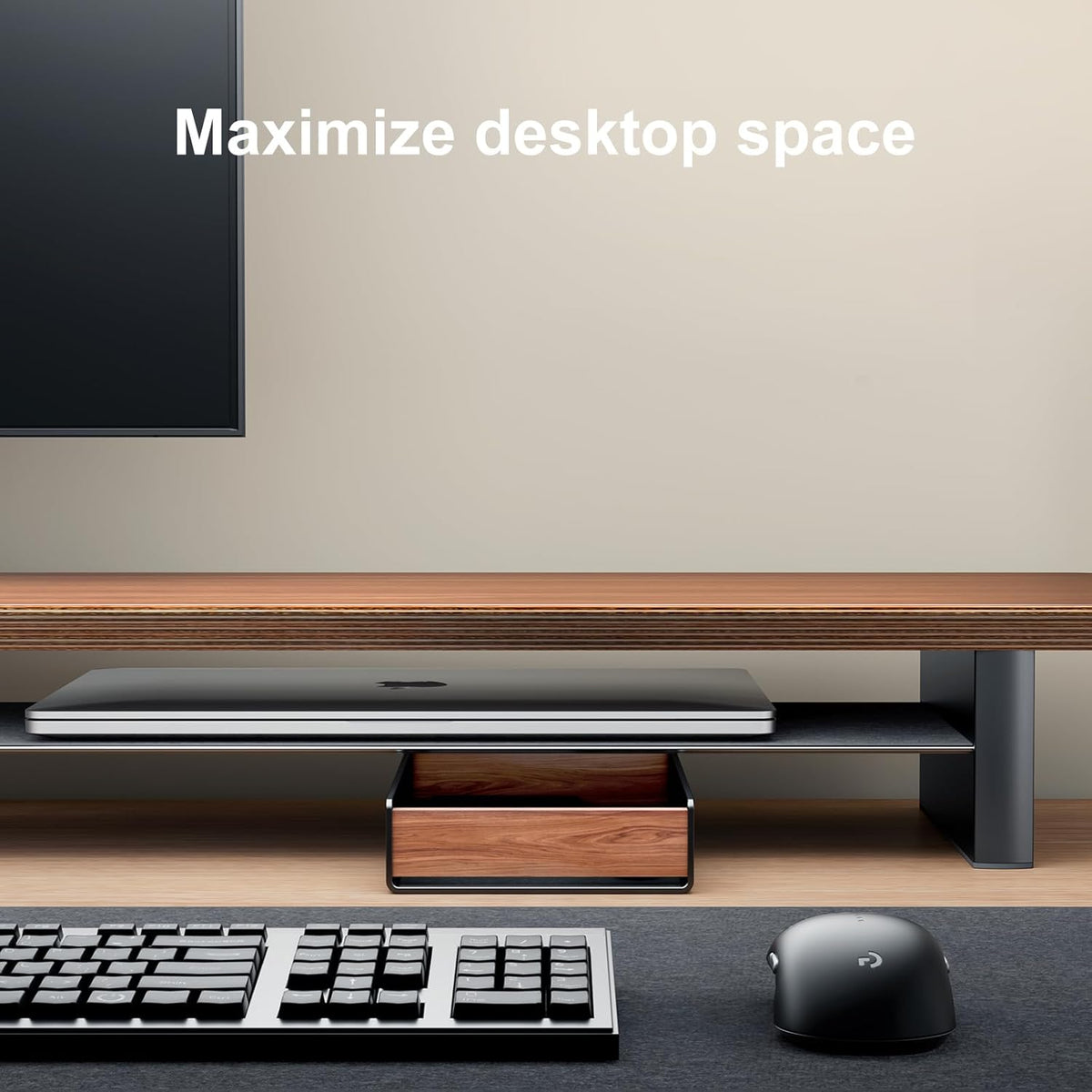 UPERGO Desk Tray Organizer Drawer for Home Office, Walnut Desk Organizer Tray for Keys, Pen, Watch