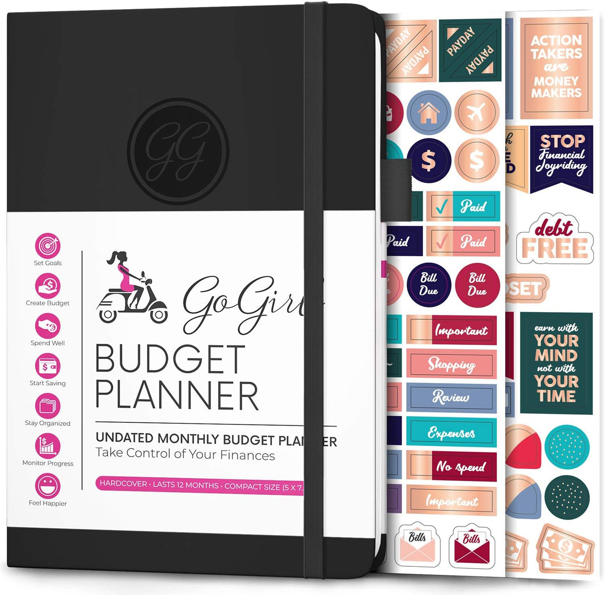 GoGirl Budget Planner – Monthly Financial Planner Organizer Budget Book. Expense Tracker Notebook Journal to Control Money, Compact (Black)