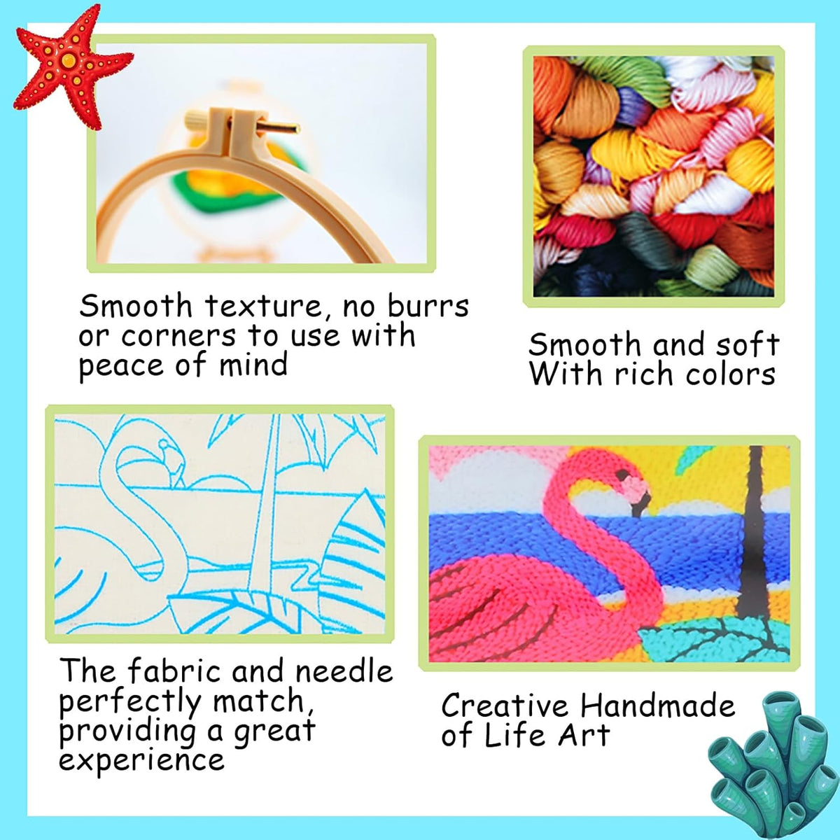 ILYUFO Punch Needle Kits Adults Beginner DIY Dreamy Beach Style 8 in Hoop Embroidery Set Starter Punch Needle Tool for Art Crafts, Ideal for All Ages, Perfect Festival Decoration & Gift (Surf)