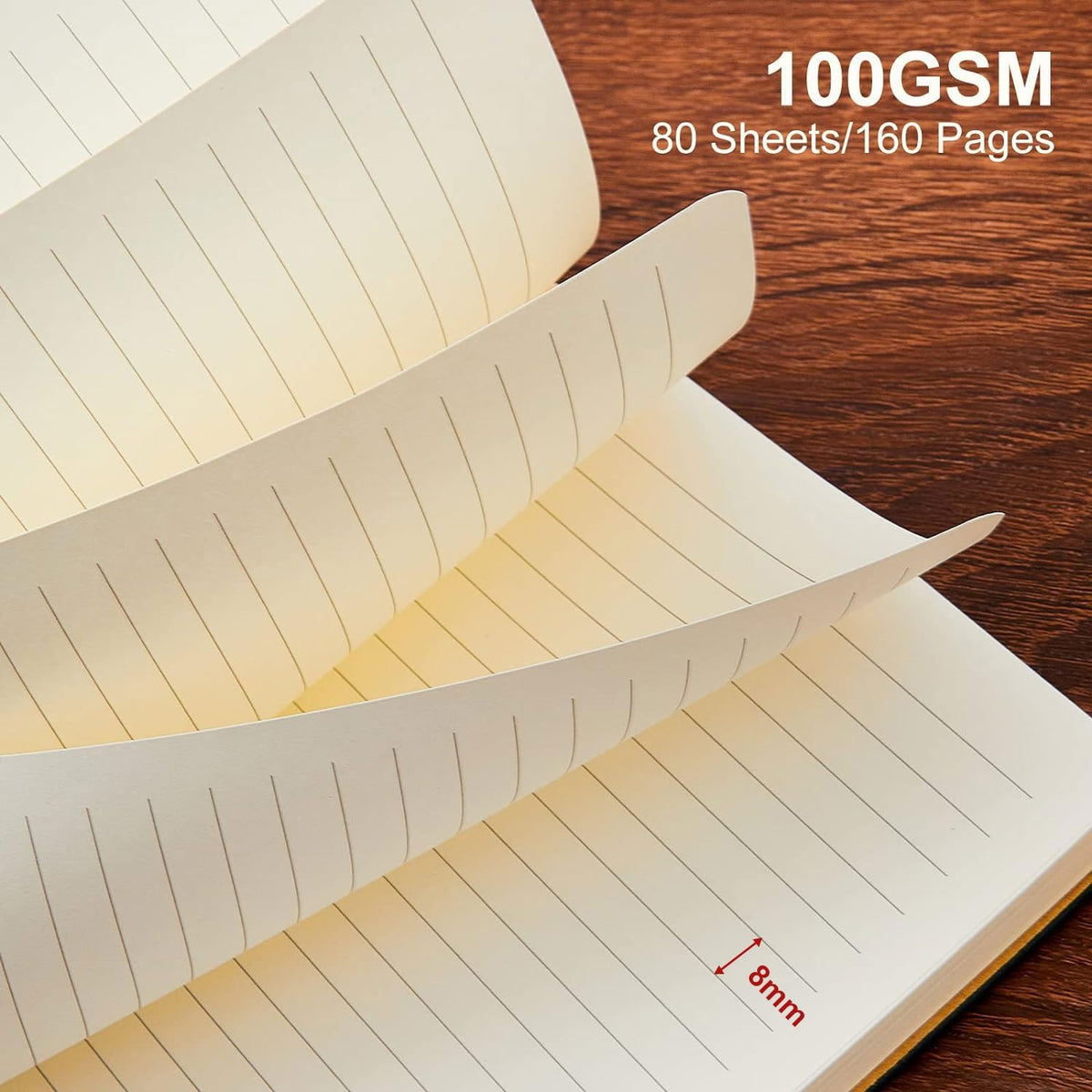 Lined Journal Notebook for Work College Ruled Note Book 5.79"x8.27"A5 PU Leather Daily Journaling 216 Pages for Women Men Writing Home School Supplies Business (B5 Lined 160pages, 01-Khaki)