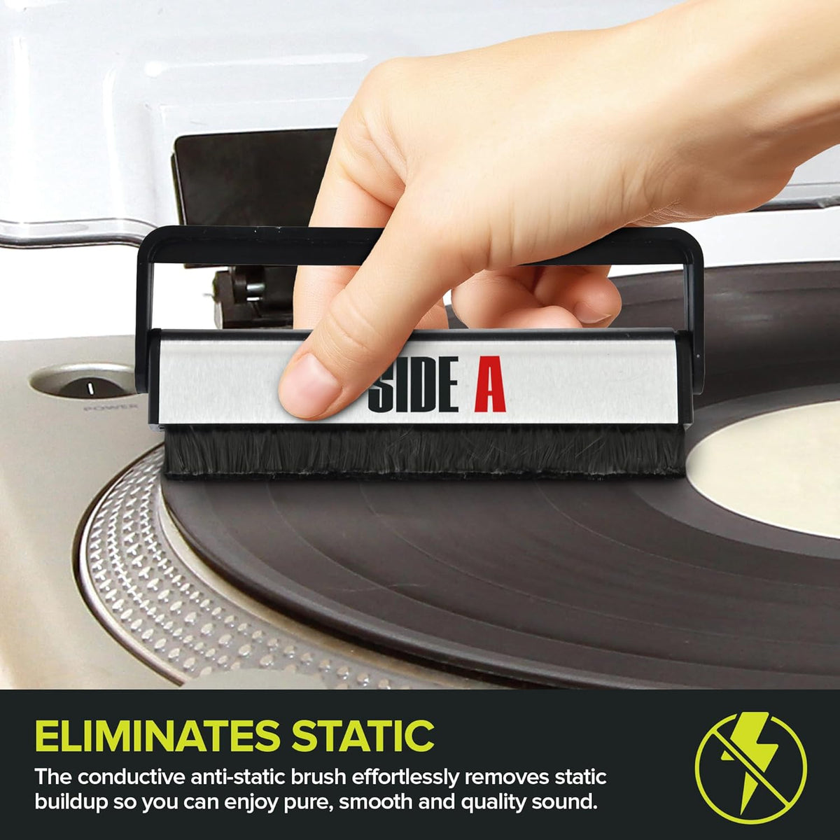 Side A Vinyl Record Brush with Soft Carbon Fibre Bristles, Anti-Static, Gentle Cleaning & Dusting- Essential Record Player Accessory