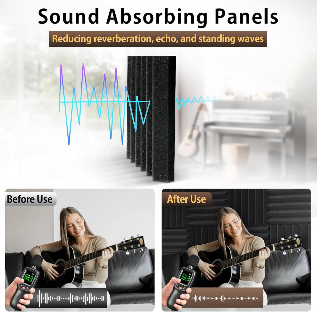 12 Pack Acoustic Foam Panels with Self-Adhesive 2" X 12" X 12" Wedges Sound Proof Foam Panels for Walls High Density Soundproof Wall Panels for Studio and Home