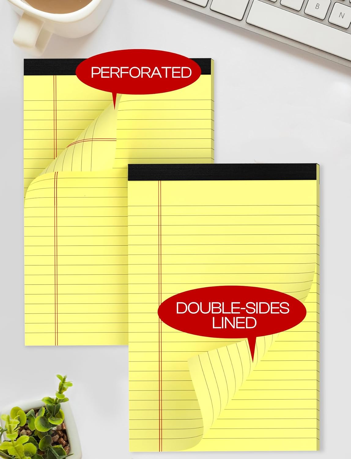 Yellow Note Pads 5x8 Small Legal Pads College Ruled Notepad for Office 6 Pack Yellow Writing Pads 5x8 Narrow Ruled Paper Pads 25 Lines 80 GSM Paper Tablets 5x8" Lined Notepads With 30 Sheets Per Pad