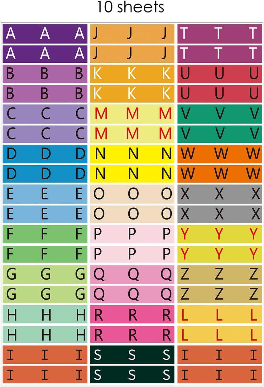 Alphabet Book Spine Labels for Classroom Library | 540PCS Teacher Supplies Stickers for Classroom Book Shelf/Book Bins | 26 Colors Letter (10 Sheet Pack)