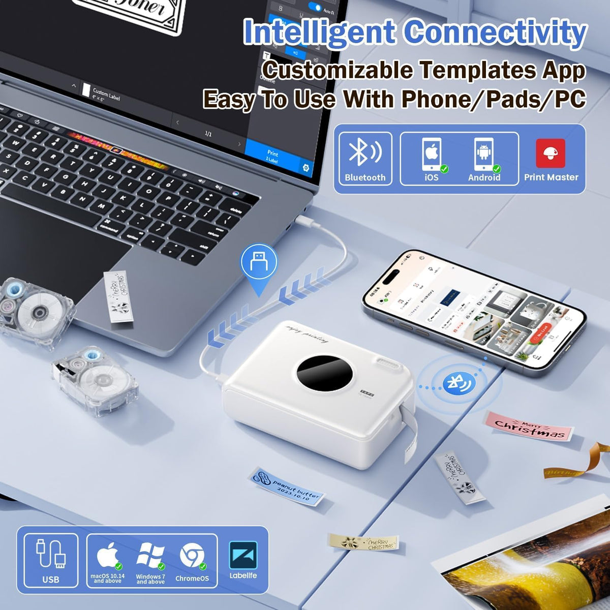 Wire Cable Industrial Label Maker, Heat Shrink Thermal Transfer Label Printer Portable Bluetooth Labeler with 0.47" Label, In/Outdoor Handheld Labeling Machine for Job Sites, APP Fast Create and Print