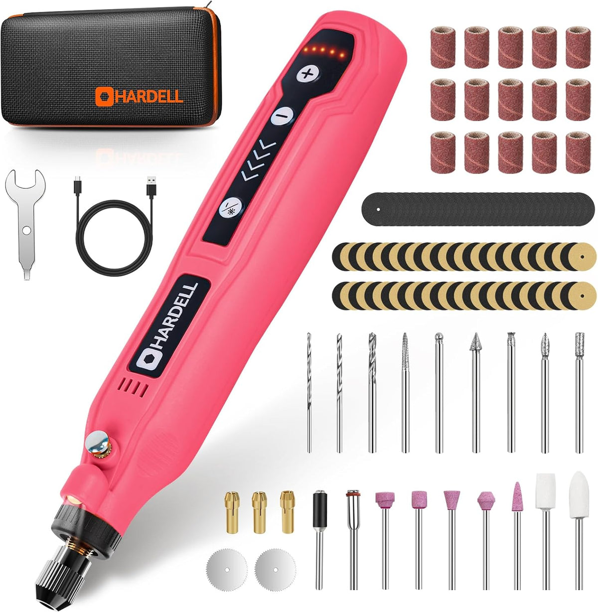 HARDELL Mini Cordless Rotary Tool, 5-Speed 3.7V Rechargeable Rotary Tool Kit with 61 Accessories, USB Charging Multi-Purpose DIY Tool for Sanding, Polishing, Drilling, Engraving, Woodworking