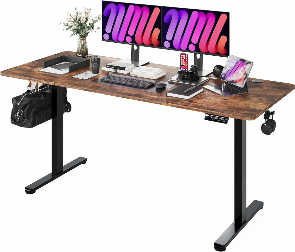 Monomi Electric Standing Desk, 71 x 31.5 inches Height Adjustable, Ergonomic Home Office Sit Stand Up Desk with Memory Preset Controller (Rustic Brown Top/Black Frame)