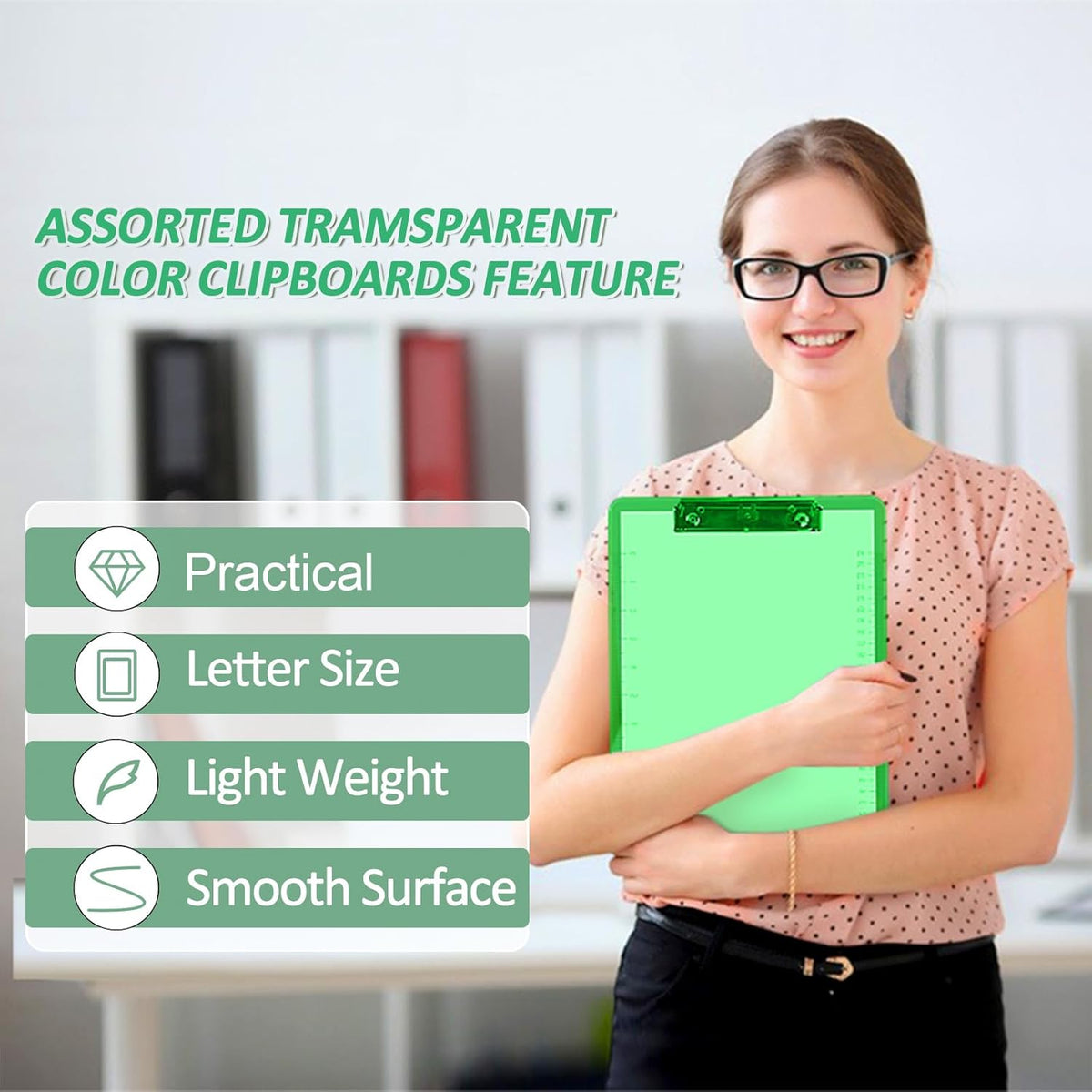 Plastic Clipboards, PANDRI 24 Pack Clear Colored Clipboards, Low Profile Clip Board 12.5 x 9 Inch Standard Letter Size, Office Supplies Classroom
