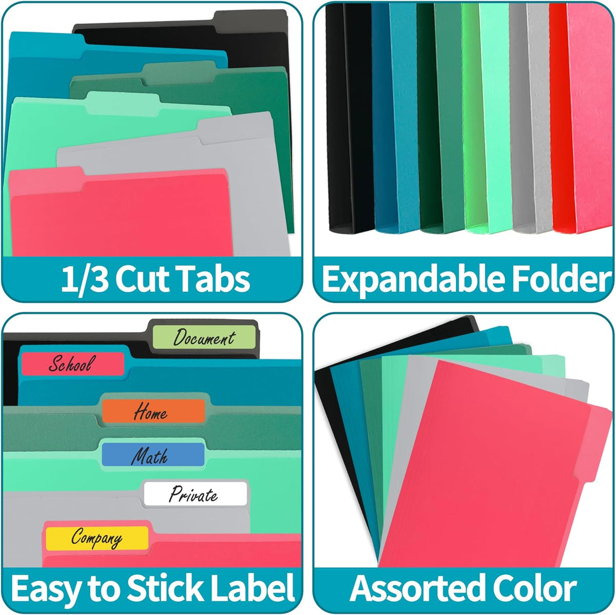 100 Packs File Folder,Light Green File Folders Letter Size,1/3-Cut Tabs,8.5x11 Inch File Folders for Office,School and Home,Organizer Documents