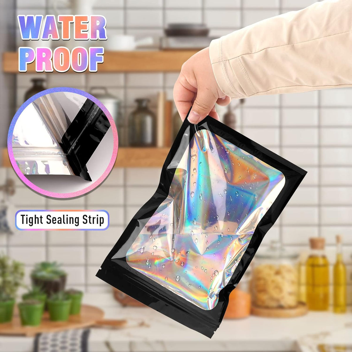 Smell Proof Bags, 100 PCS Holographic Packaging Bags, Resealable with Clear Window (3x4.7 Inch) for Snack, Cookie, Eyelash, Jewelry, Gift, Sample