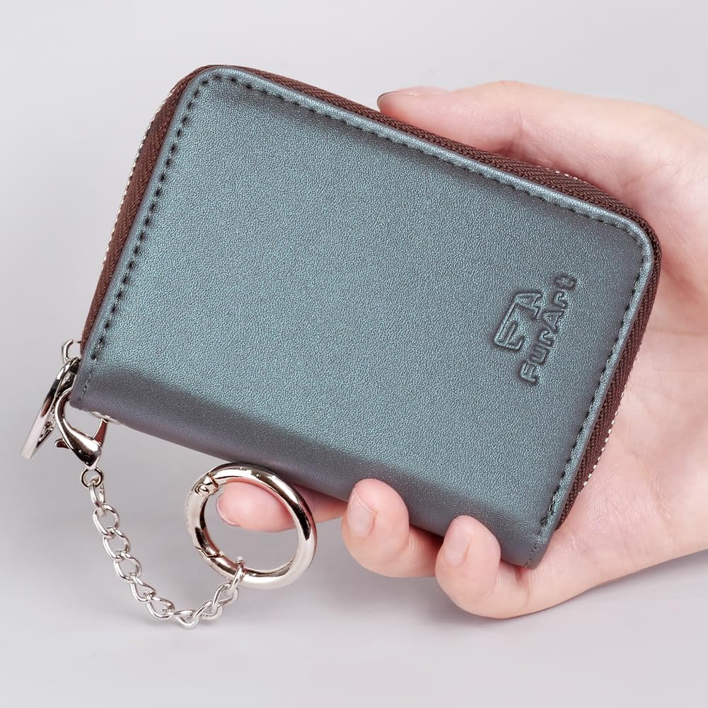 FurArt Zipper Wallet Women, RFID Blocking Credit Card Wallet, Business Card Holder, Compact Size KeyChain Wallet