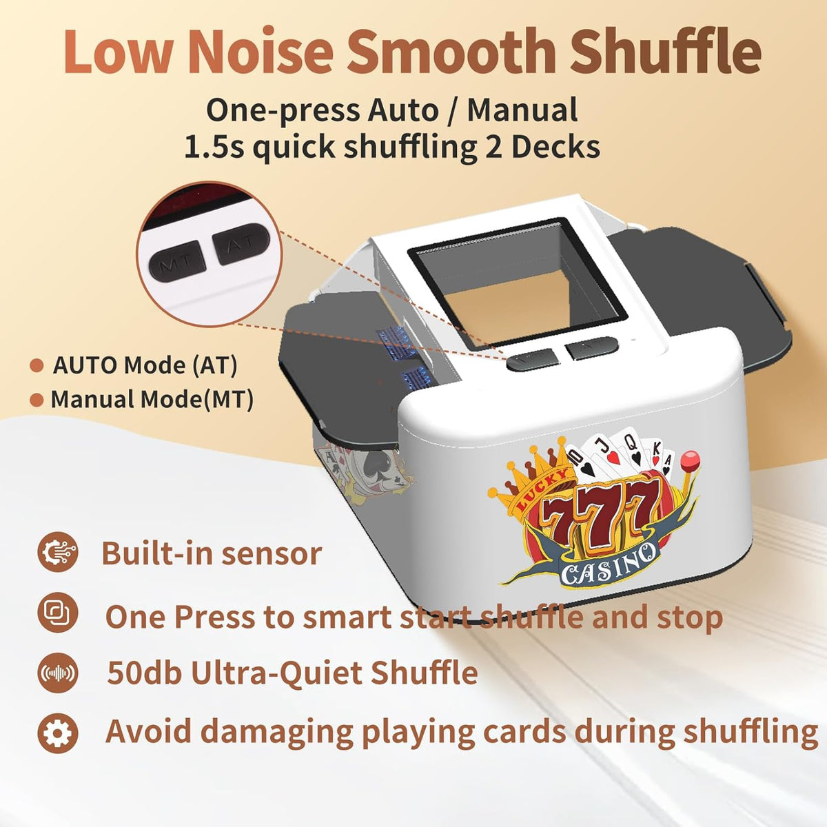 Rechargeable Automatic Card Shuffler 2 Decks, 2000 mAh Built in Battery USB-C Charge, Low Noise Fast Shuffler, Smart Auto Shuffler for UNO Poker Skip-Bo Canasta Texas Hold'em Skyjo