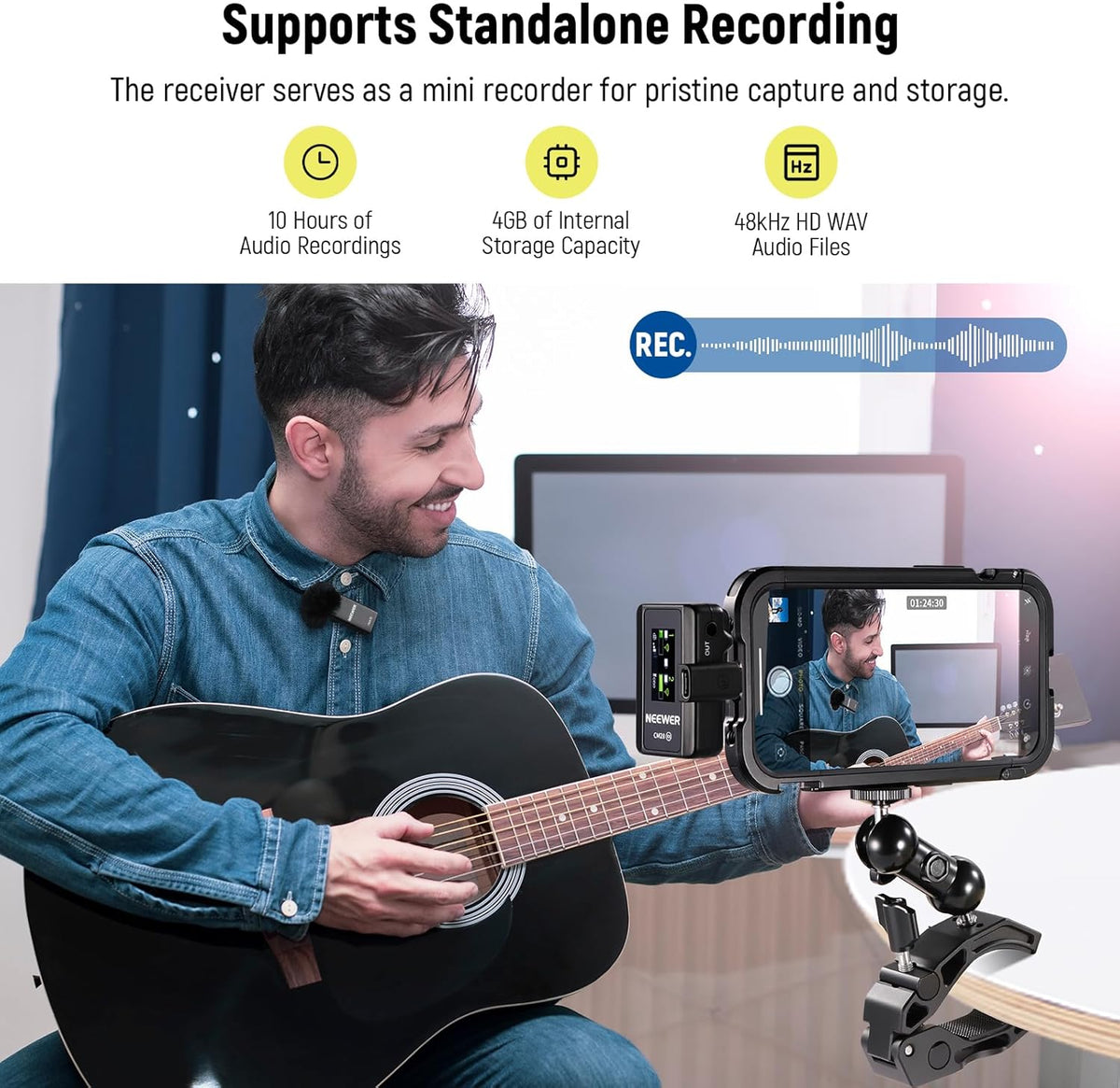 NEEWER CM28 (1 RX + 2 TX + Charging Case), Wireless Lavalier Microphone, Smart Noise Cancelling, 48KHz/16Bit 9 Hrs Uncompressed Recording, 656ft/200m Range, Lav Mic for iPhone, Android, Camera