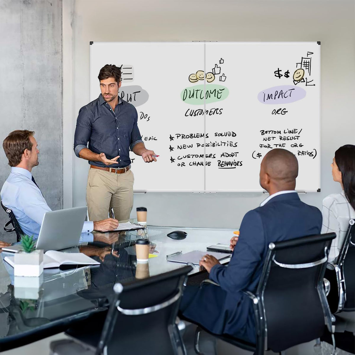 XBoard Dry Erase Board 60 x 48 Inch | Foldable Magnetic White Board for Wall with Marker Tray 5' x 4' | Aluminum Frame Folding Message Presentation Board