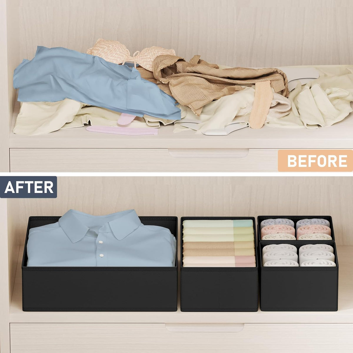 DIMJ Drawer Organizer Clothes Storage - 24 Pack Baby Dresser Organizer for Nursery, Small Fabric Closet Drawer Organizer Bins for Underwears Socks, Foldable Storage Dividers Organization for Bedroom