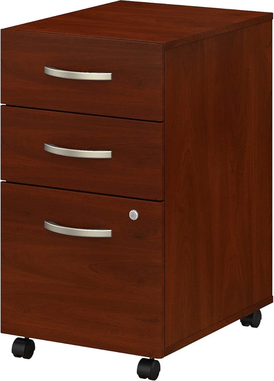Bush Business Furniture 3 Drawer Mobile File Cabinet - Assembled, Rolling Document Storage for Home or Professional Office, Studio C Collection, Hansen Cherry