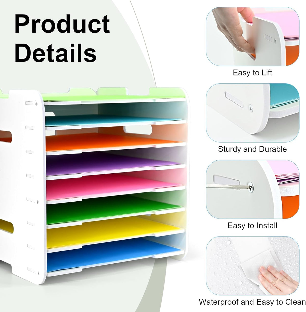 12x12 Paper Organizer, 8-Tier Scrapbook Paper Storage, Stackable Desktop File Holder for Home, Office, Classroom, and Craft Room