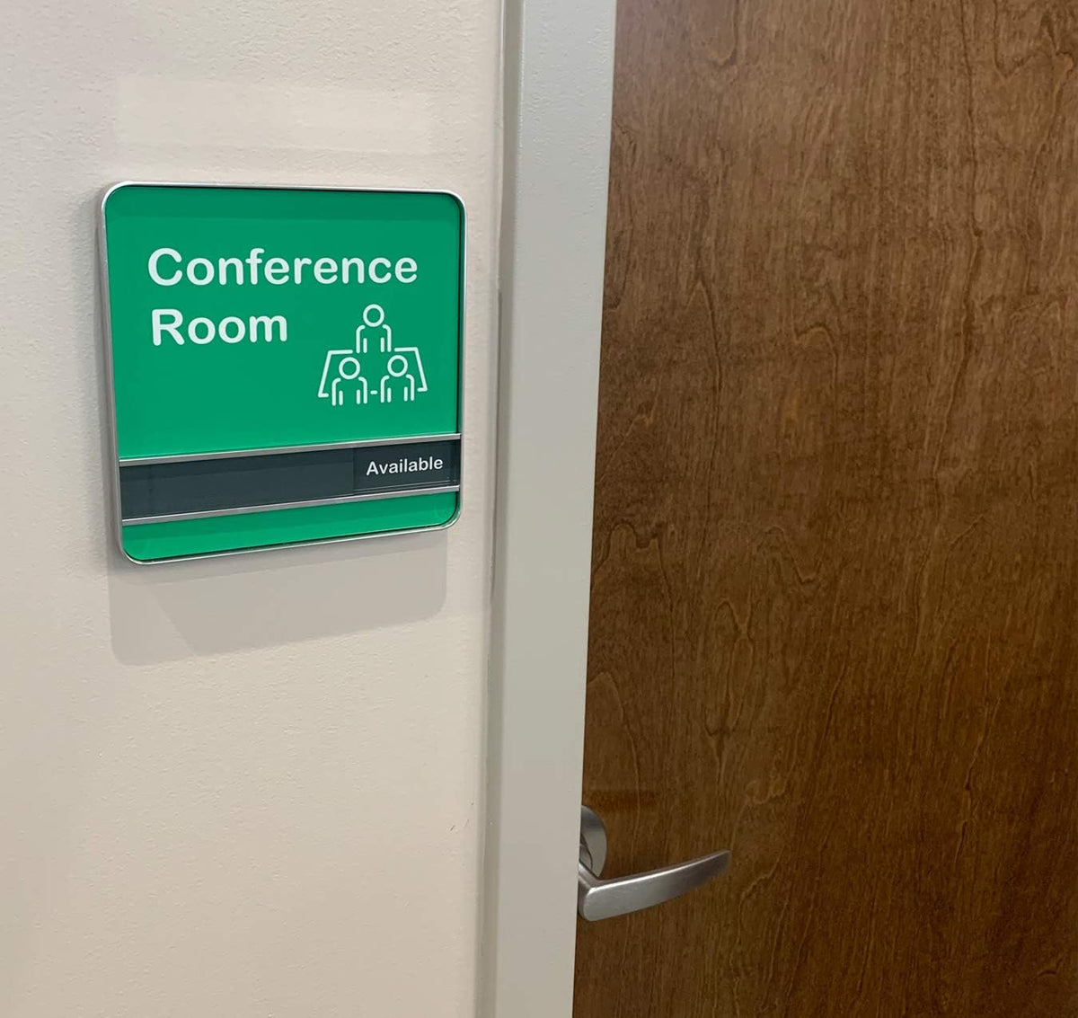 NapTags Conference Room Slider Signs (Bright Green - Silver Frame, 6" x 6")