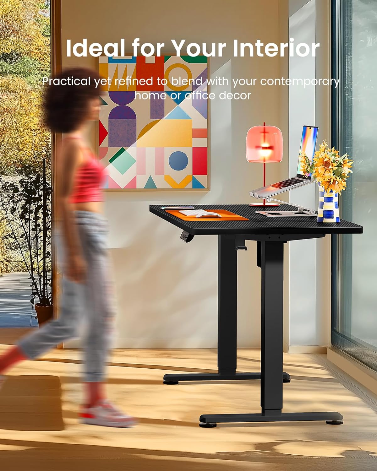 ErGear Height Adjustable Electric Standing Desk, 47.2 x 23.6 Inches Sit Stand up Desk, Memory Computer Home Office Desk with Two-Piece Desktop (Carbon Fiber Black)