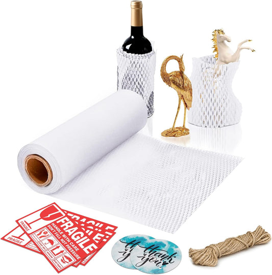 White Honeycomb Packing Paper for Moving Breakables, 15 Inch x 100 Feet. Fragile Shipping Supplies. Perforated Packing Materials for Fragile Items. Moving Paper Wrap. Eco Friendly Packaging