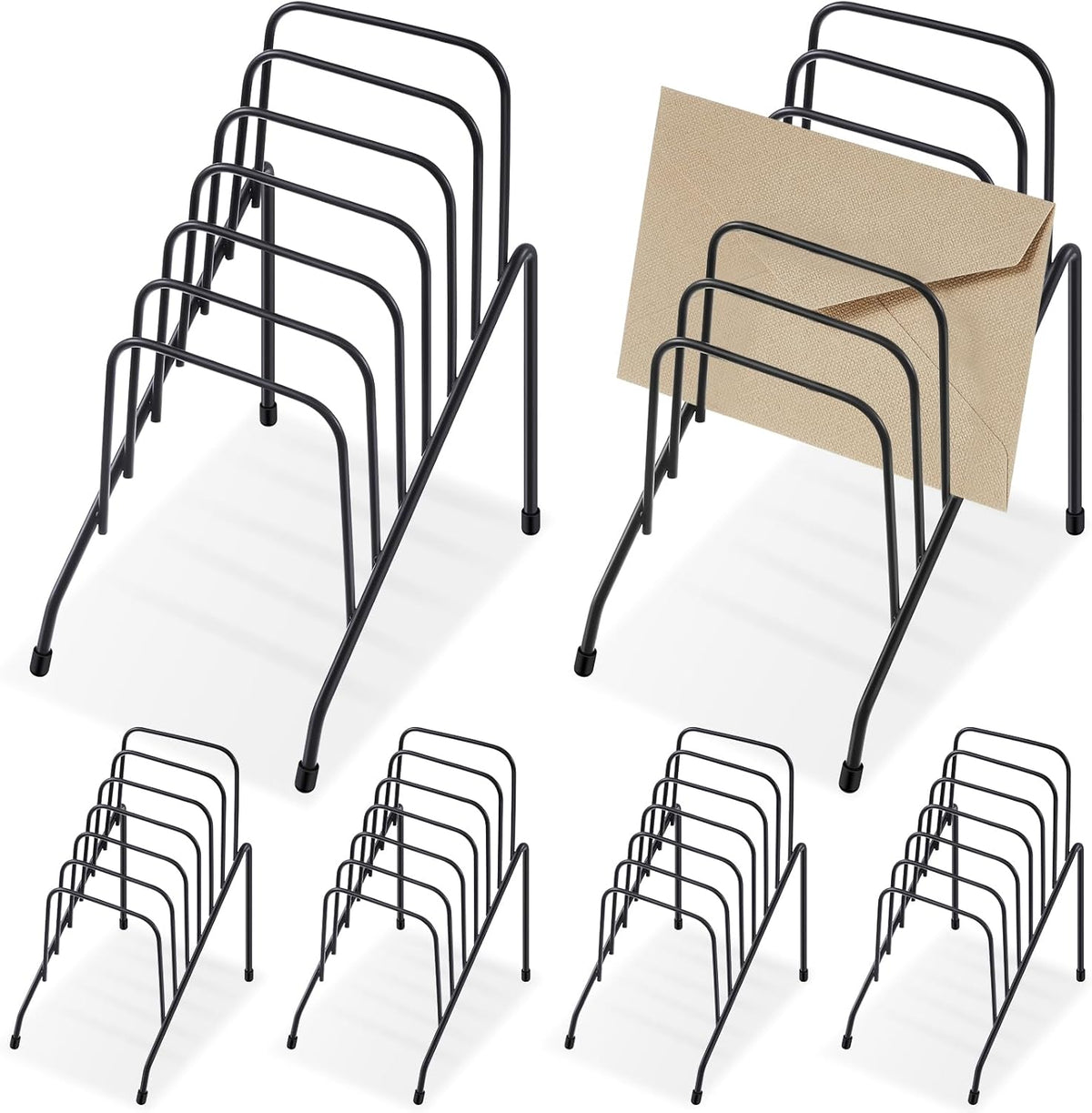 6 Pcs Metal Incline Desk Flip Organizer Rack Small Desktop File Sorter Wire Organizer Vertical Incline File Holder Stand for Mail Paper Book Magazine Filing Office Desk, 6 Sections