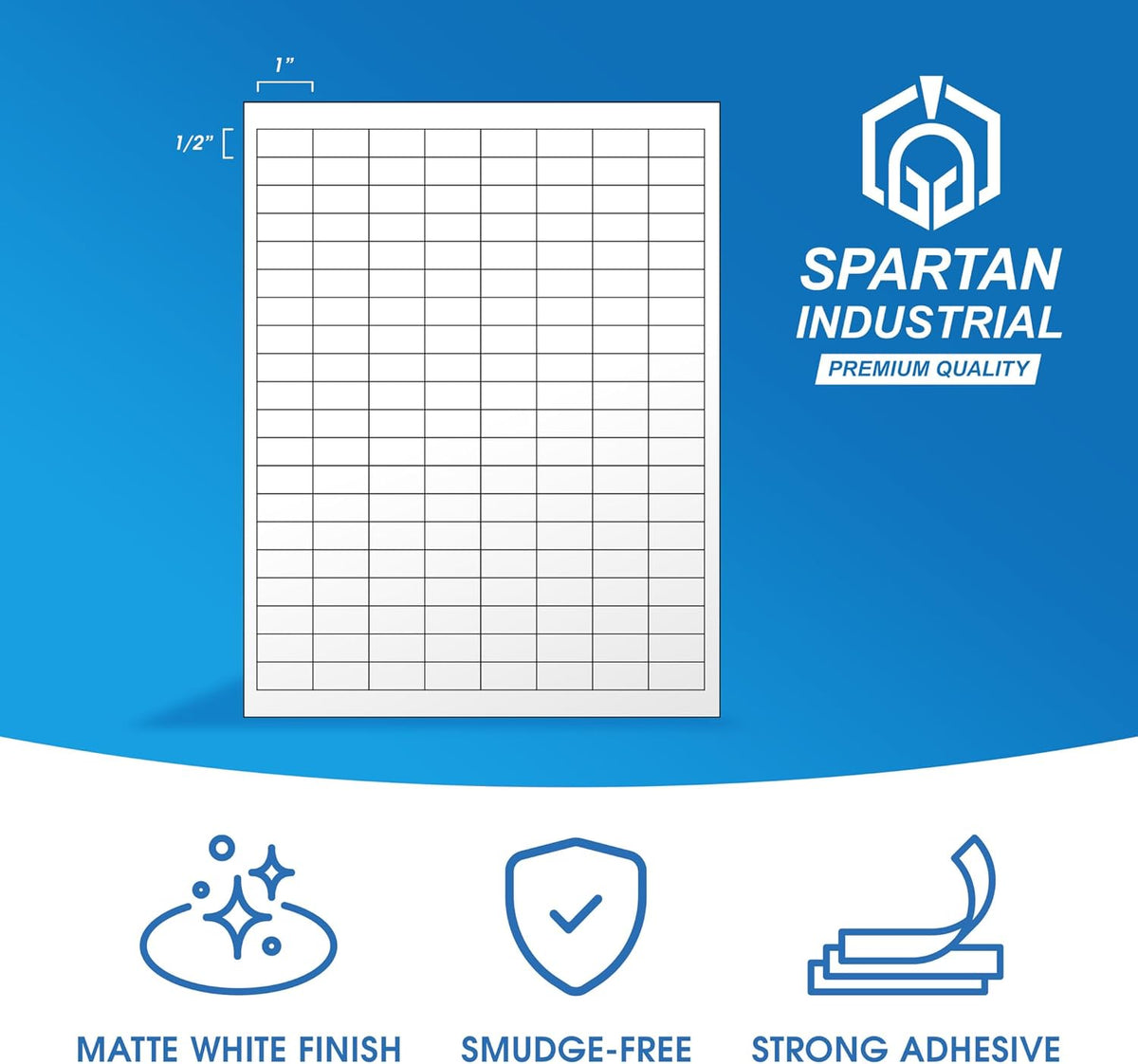 1" X 0.5" Matte White Printable Labels Compatible with Inkjet and Laser Printers - 100 Sheets, 16000 Small Stickers for Barcodes, Product Labeling, Inventory - Spartan Industrial