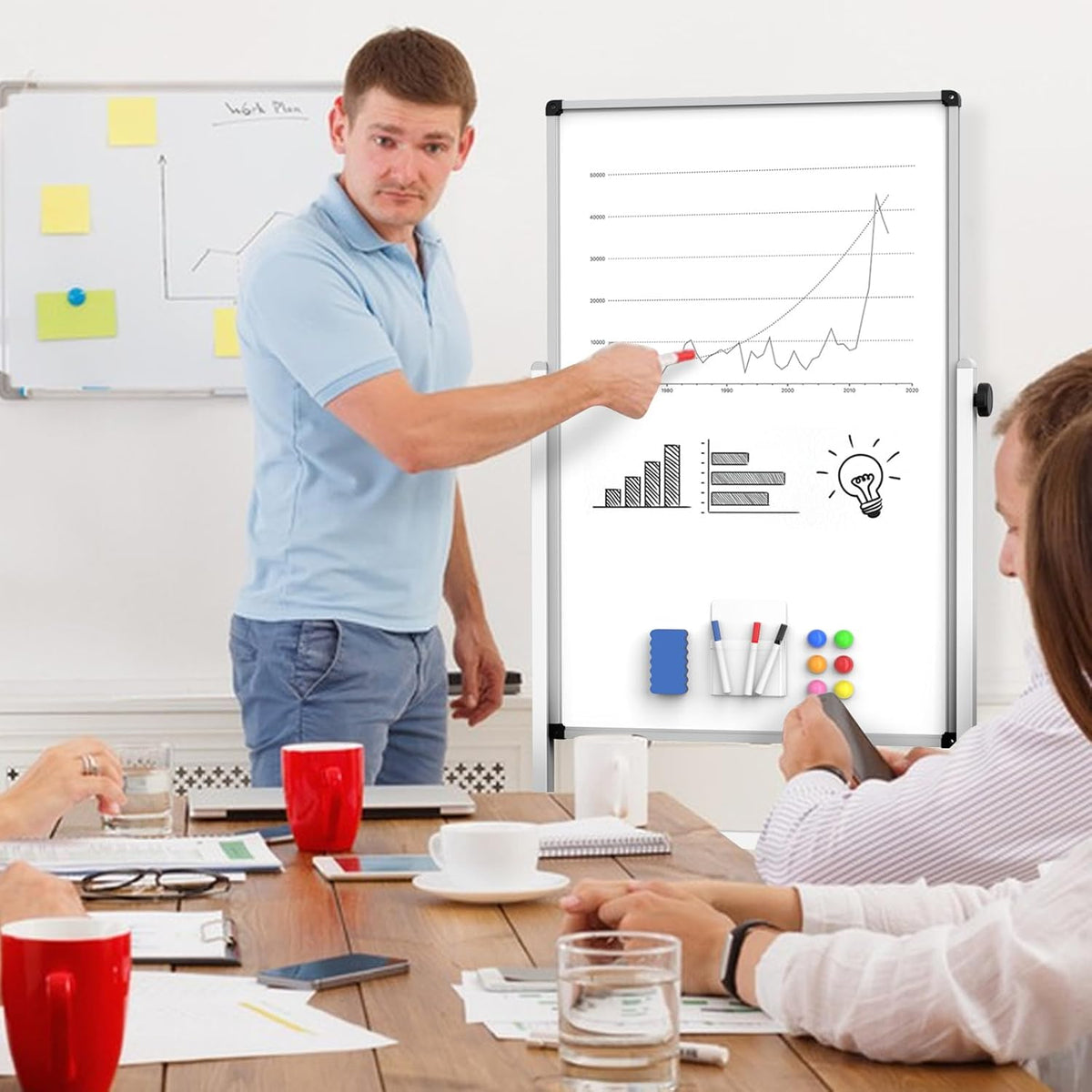 40x28 Inches Mobile Whiteboard, Double Sided Magnetic Dry Erase Board Height Adjustable Whiteboard with Stand for Home Office Classroom