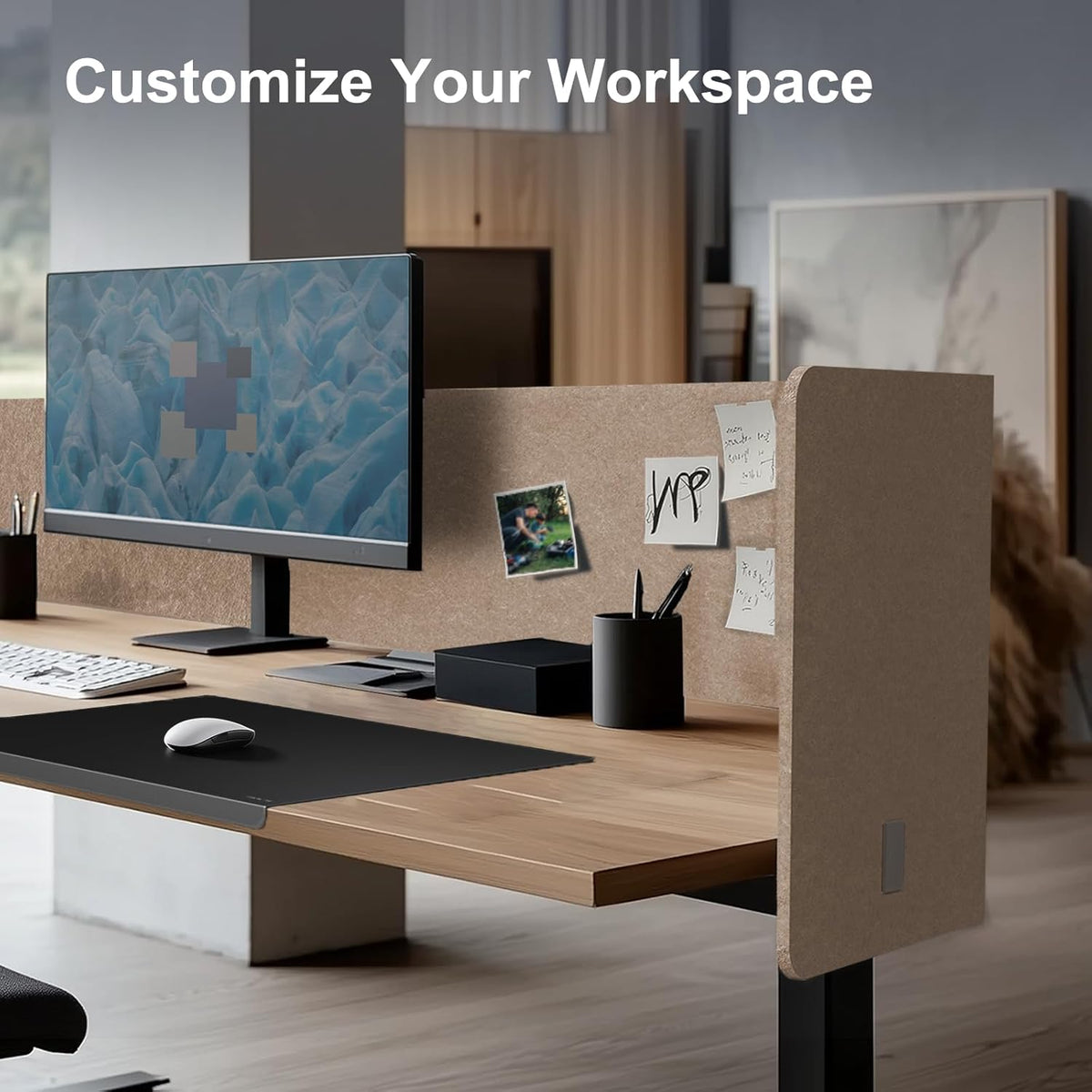 2-in-1 Adjustable Desktop & Under Desk Privacy Panel - 2PCS L-Shaped Acoustic Desk Divider That Reduce Noise and Visual Distractions, For Home Office Classroom (Dark Camel, 47.2" x 17.7")