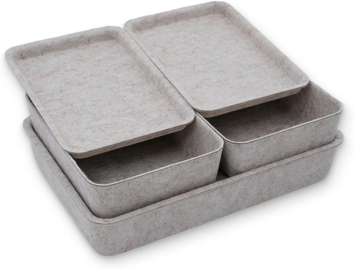 Welaxy Lidded Felt Drawer Organizer Trays with lids Desktop Organizer Bins Storage box for crafts office supplies pen notes Junk Makeup Stationery Organize 3- Pack (Oatmeal)