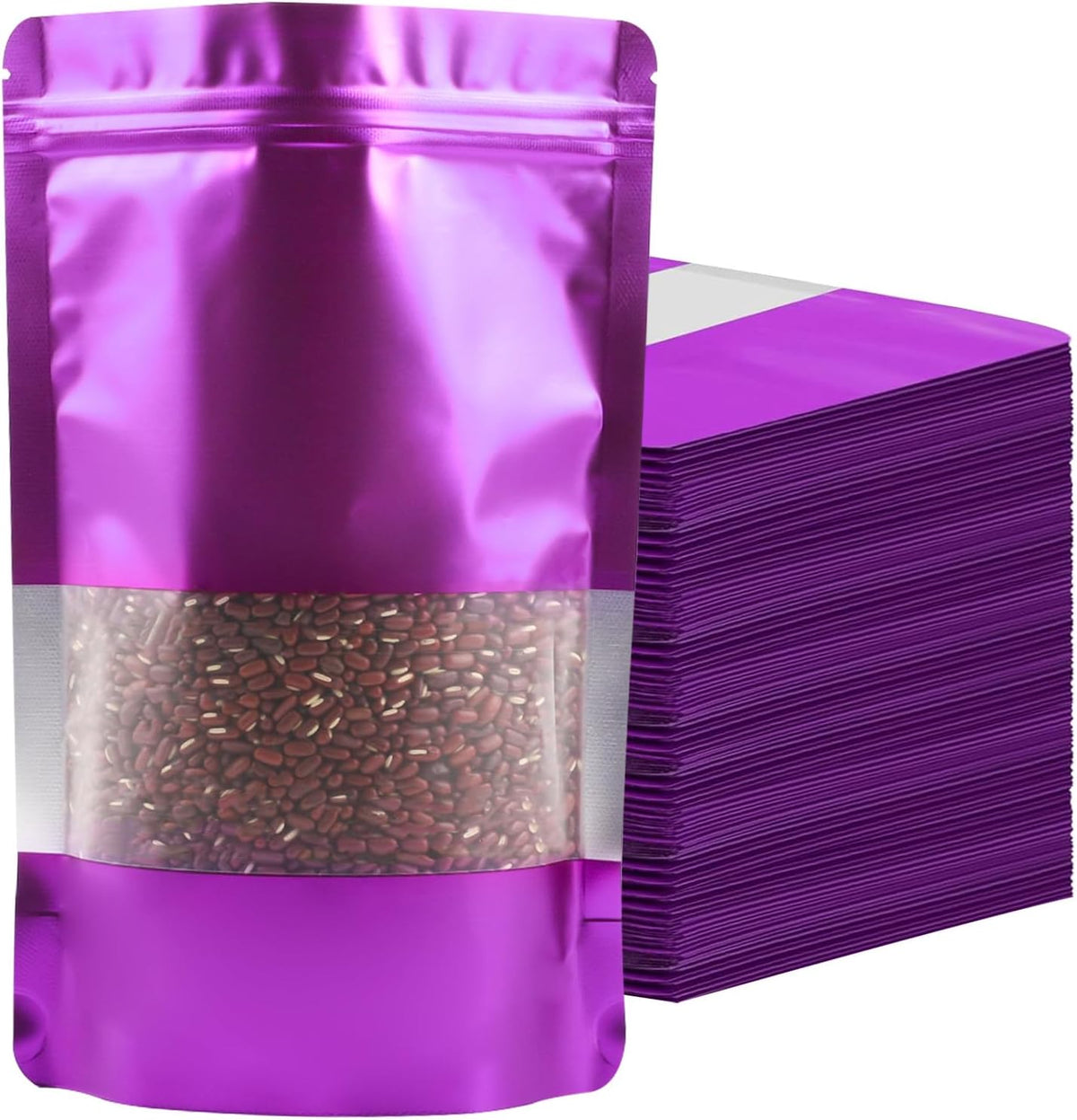 100 Pack Smell Proof Bags, Resealable Purple Mylar Bags with Matte Window, Foil Pouch Stand Up Sealable Bags for Packaging, 3.93 × 5.9 Inch